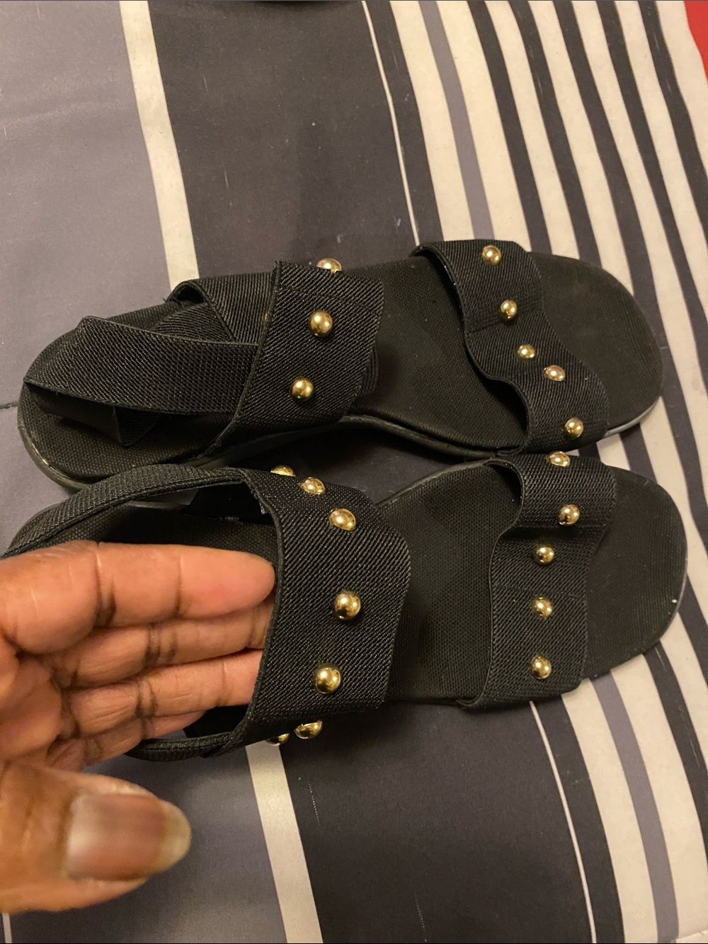 Black Studded Slide Sandals. SZ 8